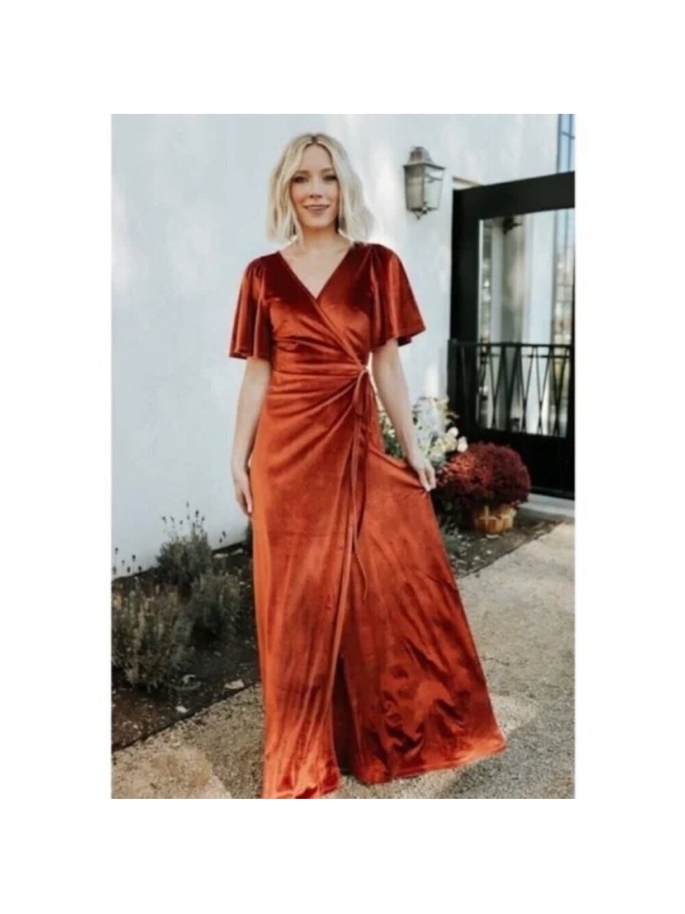 Baltic Born Rich Fall Orange Velvet Wrap Maxi Dress